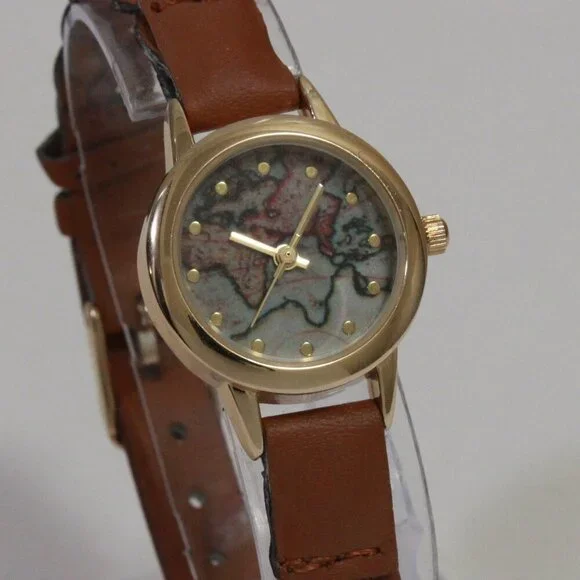 Accutime Ladies Casual Quartz Watch Map Dial Gold Tune Braided Strap 24mm - Picture 5 of 13